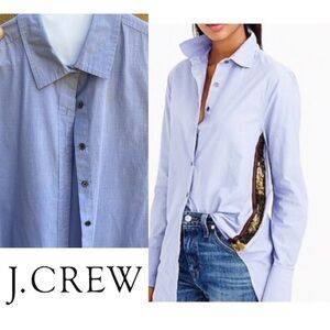 J.Crew Blue Button Front Long Sleeve Shirt - Sequin Stripe Side Shirt- SZ 6